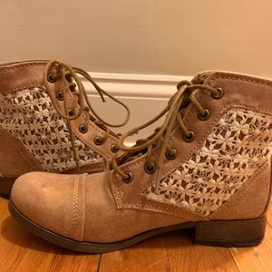 Lace Detail Faux Suede Booties
